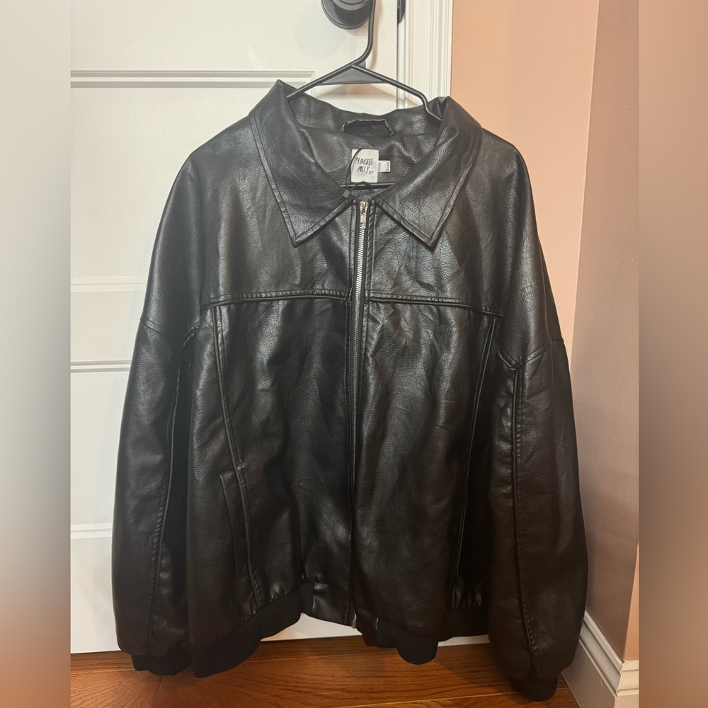 Princess Polly Goldsmith Faux Leather Bomber Jacket Black